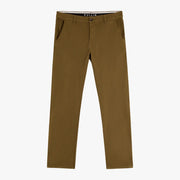 Chino Dening Otter à plat, toile kaki bronze, poches cavalières et bouton métal vieilli