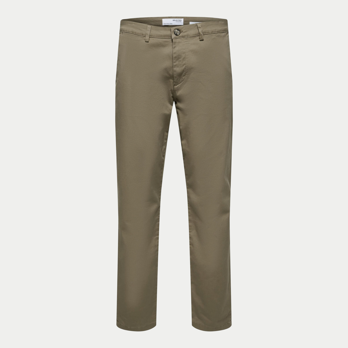 Chino Slim Miles Ermine Selected Homme - vue de face à plat, kaki grisé uni