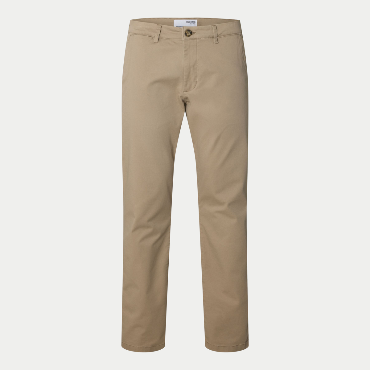Chino Slim Miles Greige Selected Homme - vue de face à plat, beige sable uni