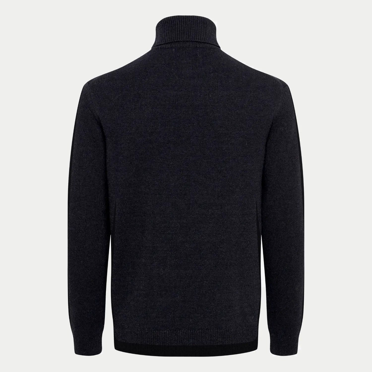 Dos du Col Roulé noir anthracite, épaules nettes et large bord-côte en bas de dos