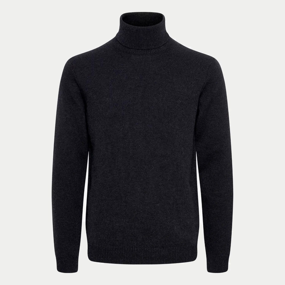 Col Roulé noir anthracite en maille de laine, vue de face, col roulé et poignets côtelés