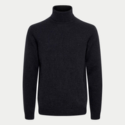 Col Roulé noir anthracite en maille de laine, vue de face, col roulé et poignets côtelés