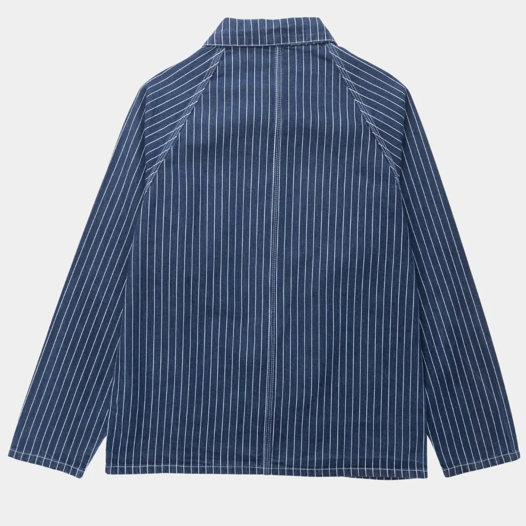 Dos du Coverall Pinstripe : couture centrale et empiècements d'épaules surpiqués de blanc