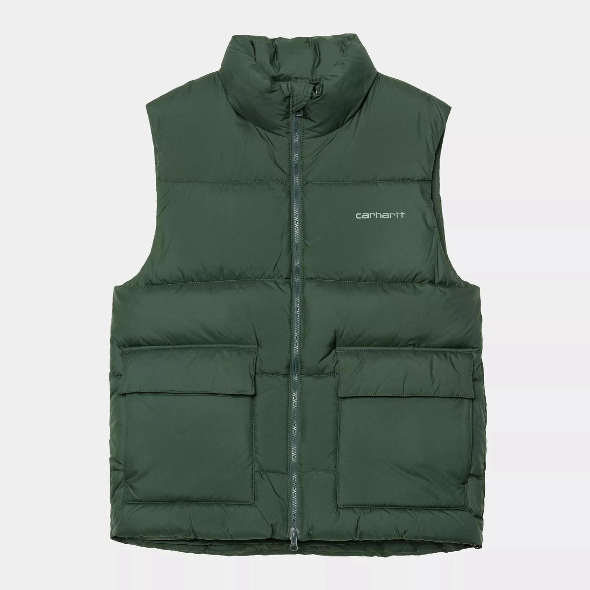 Doudoune sans manches Springfield vert sapin Carhartt WIP : col montant, zip central, Script brodé blanc