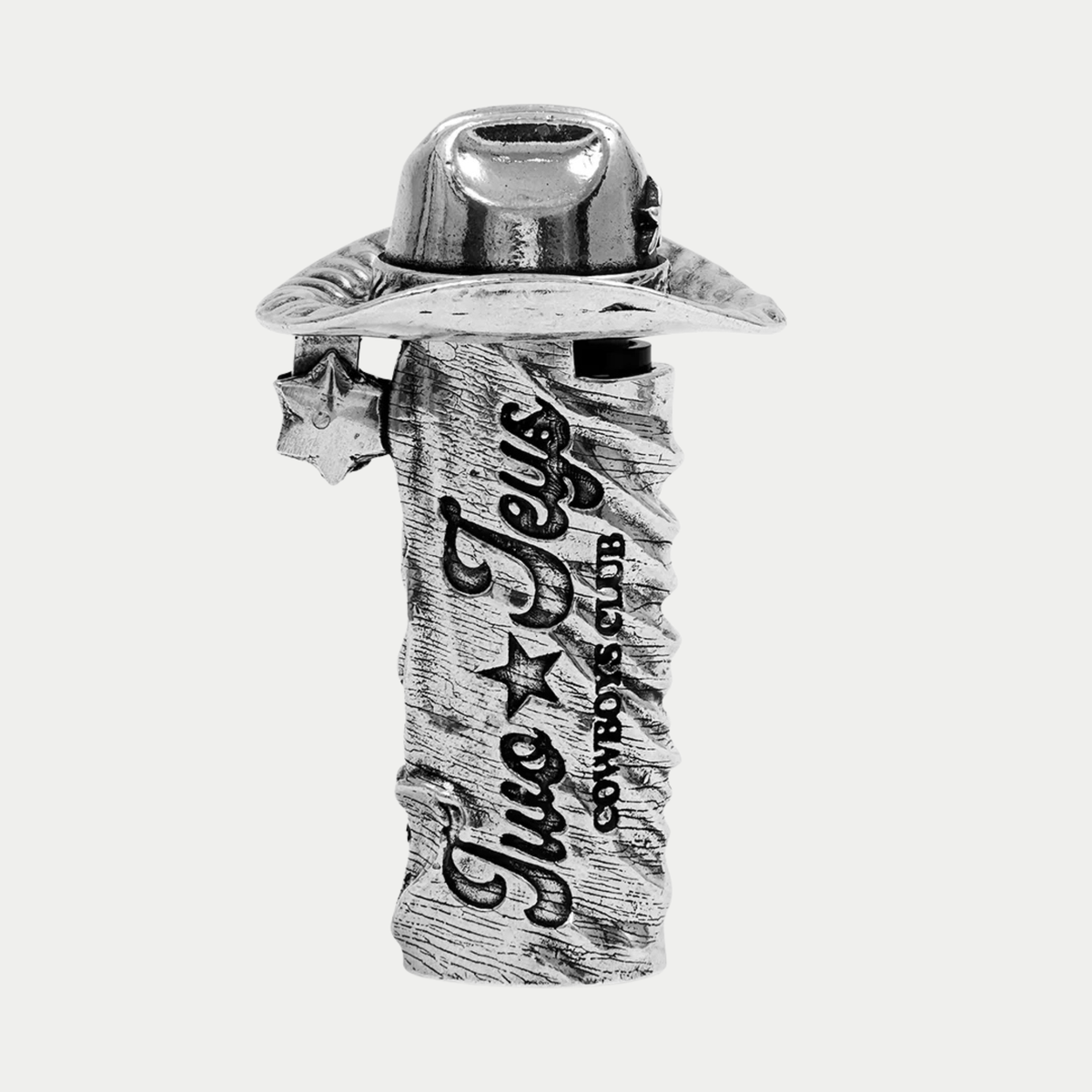 Étui à briquet Icon Twojeys argenté coiffé d'un chapeau de cowboy - script Two Jeys Cowboys Club