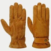 Paire de gants Revetal en daim fauve cognac, paume et dos vus à plat
