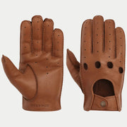 Paire de gants de conduite en cuir nappa cognac, paume lisse et dos ajouré