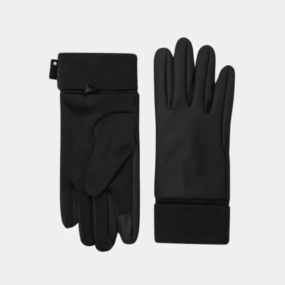 Paire de gants noirs à plat, dessus enduit et poignets en bord-côte retournés