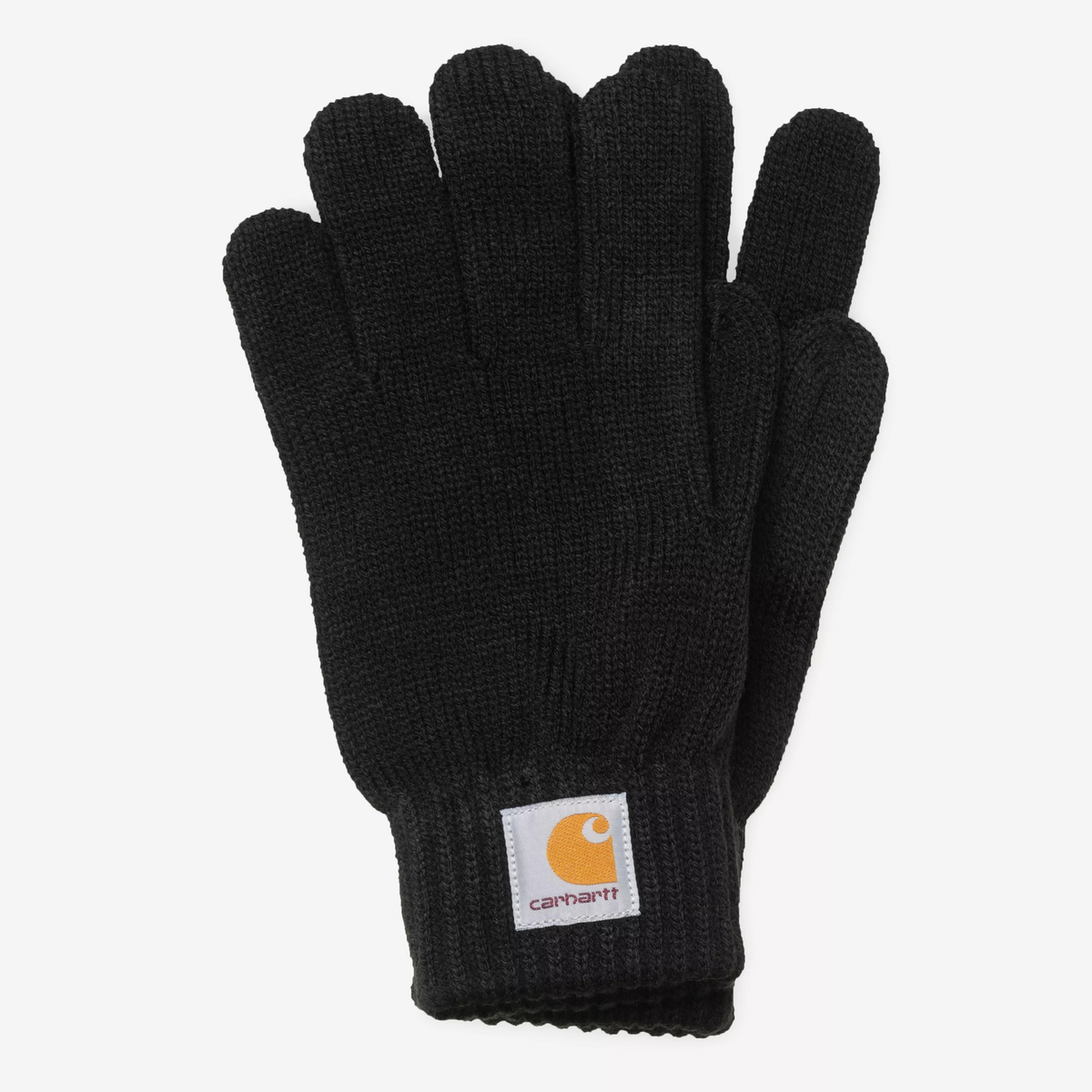 Gants Watch Noir Carhartt WIP - paire à plat, maille acrylique stretch et Square Label au poignet