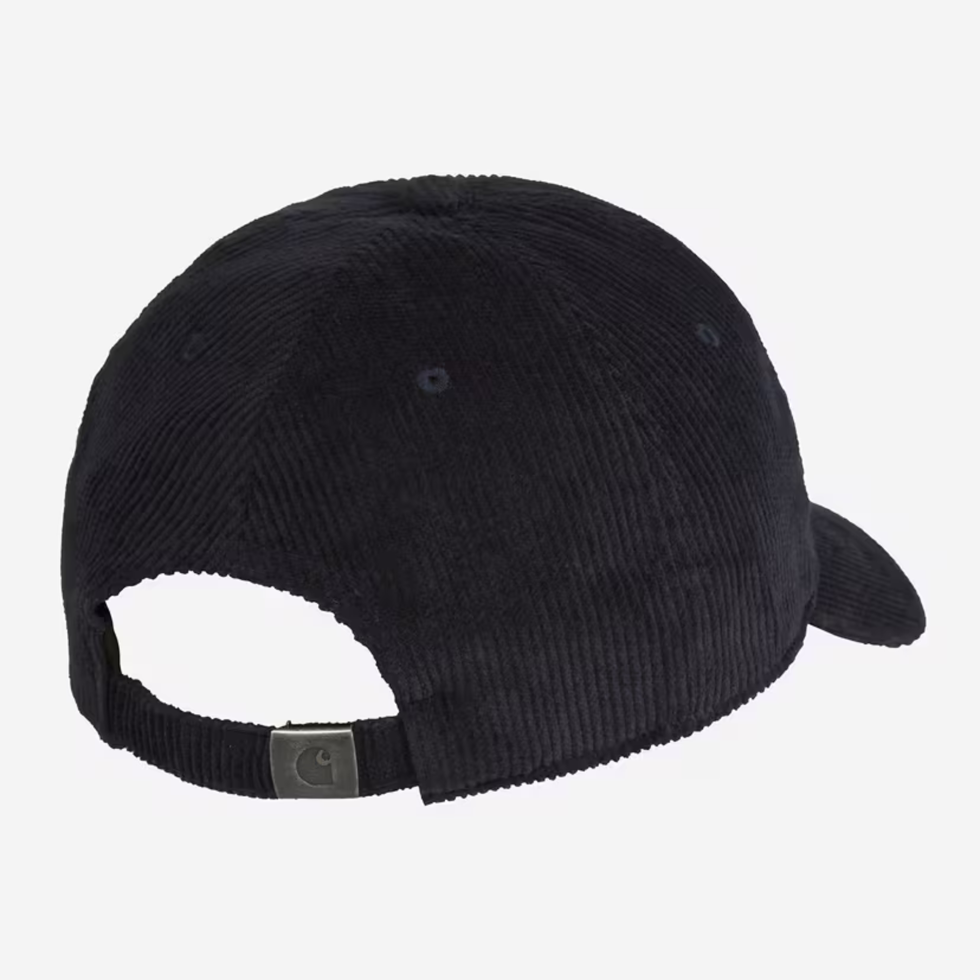 Casquette Harlem Carhartt WIP bleu marine, vue de dos : sangle réglable en velours et boucle métal Carhartt