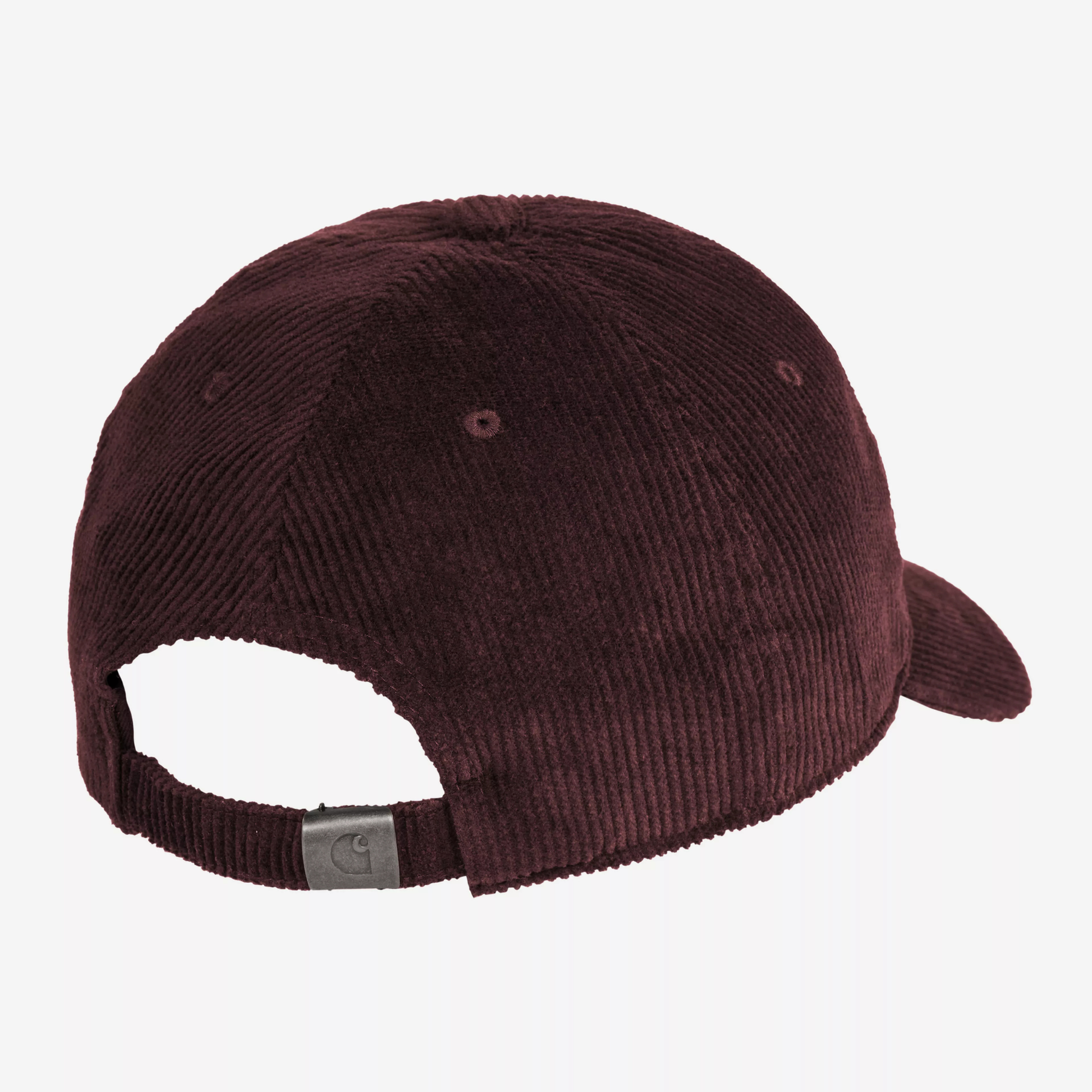 Casquette Harlem Carhartt WIP bordeaux, vue de dos : sangle réglable en velours et boucle métal Carhartt