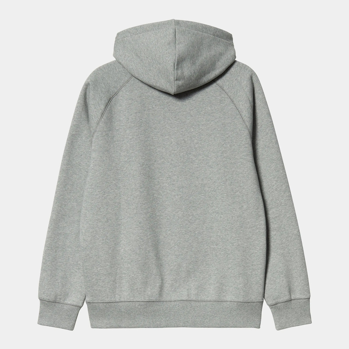Dos à plat du sweat à capuche Chase Grey Heather, gris moyen chiné uni, capuche et manches raglan