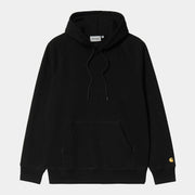 Hoodie Chase Carhartt WIP Noir à plat de face, molleton noir, cordons, poche kangourou et bords-côtes