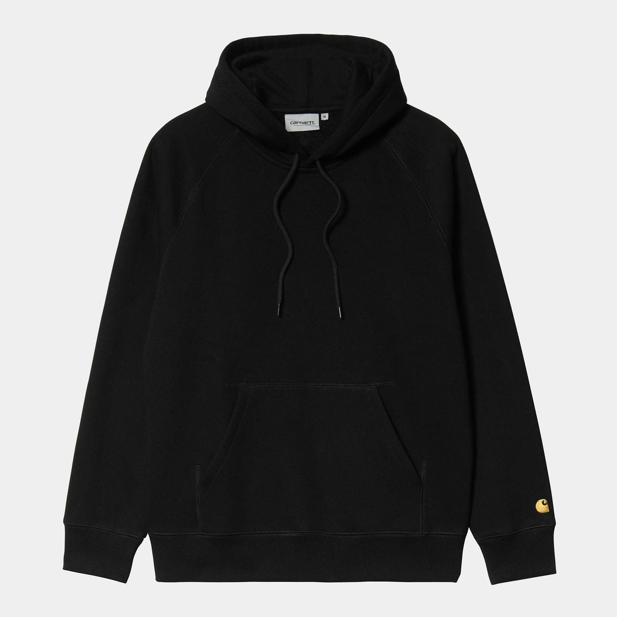 Hoodie Chase Carhartt WIP Noir à plat de face, molleton noir, cordons, poche kangourou et bords-côtes