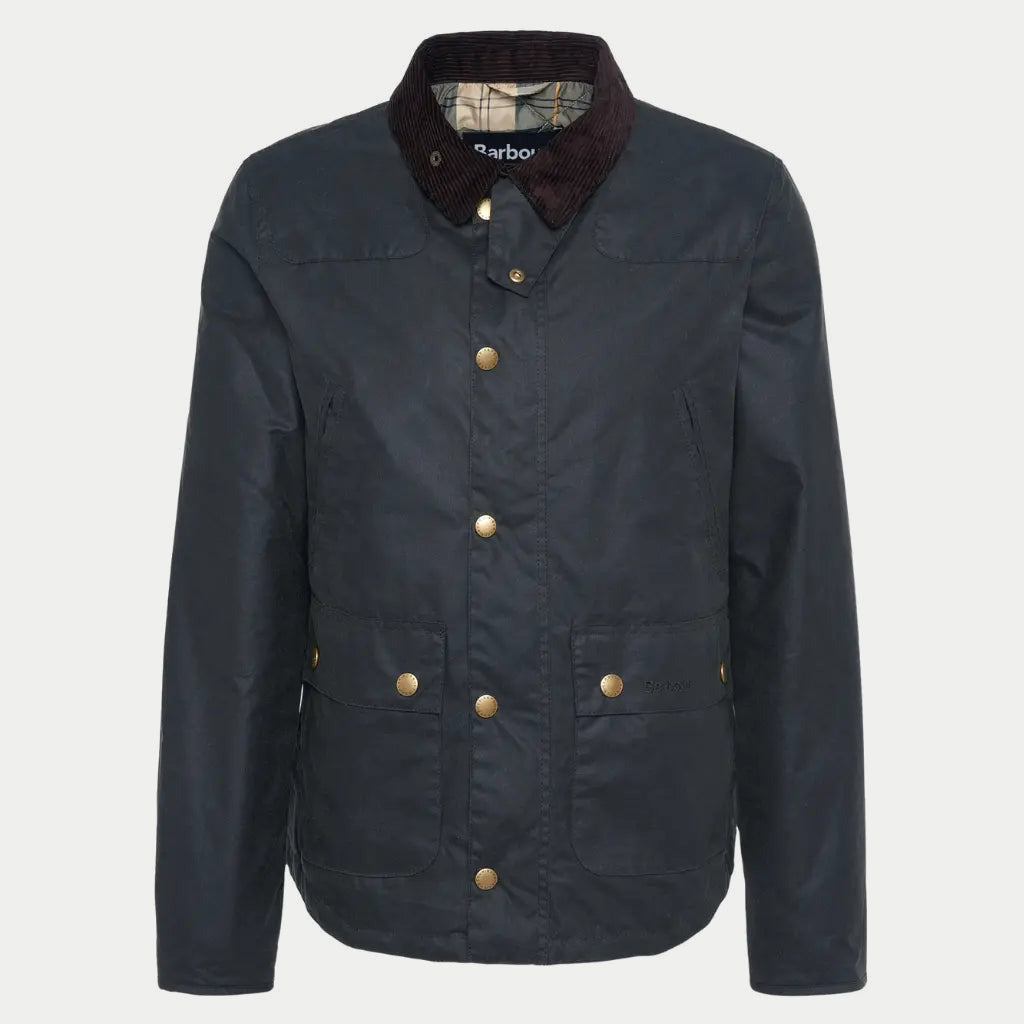 Veste Reelin Sage Barbour - vue de face à plat, col en velours brun et doublure tartan