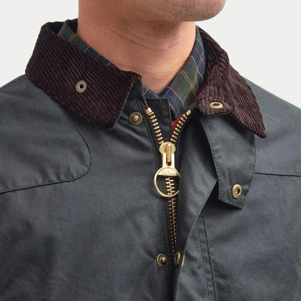Veste Reelin Sage Barbour - col ouvert, zip laiton à tirette anneau et doublure tartan