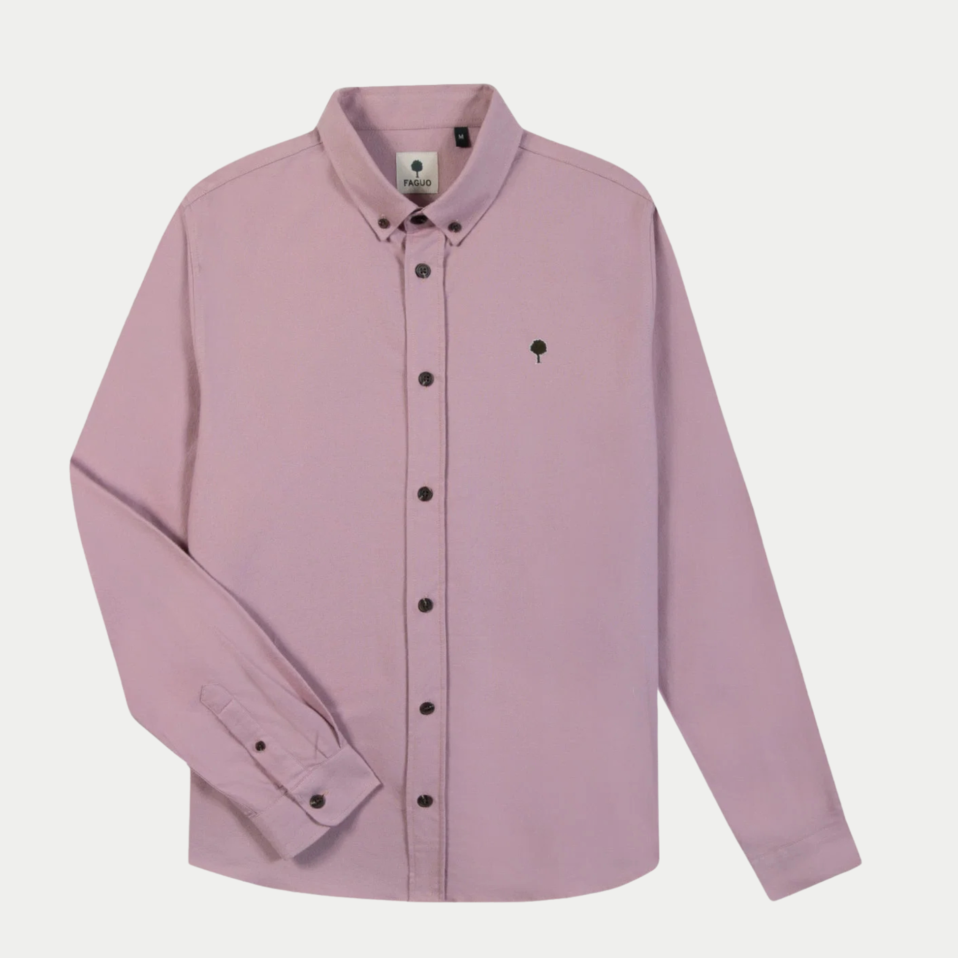 Chemise Ivoy mauve Faguo - à plat de face, col boutonné et logo arbre en feutre sur la poitrine