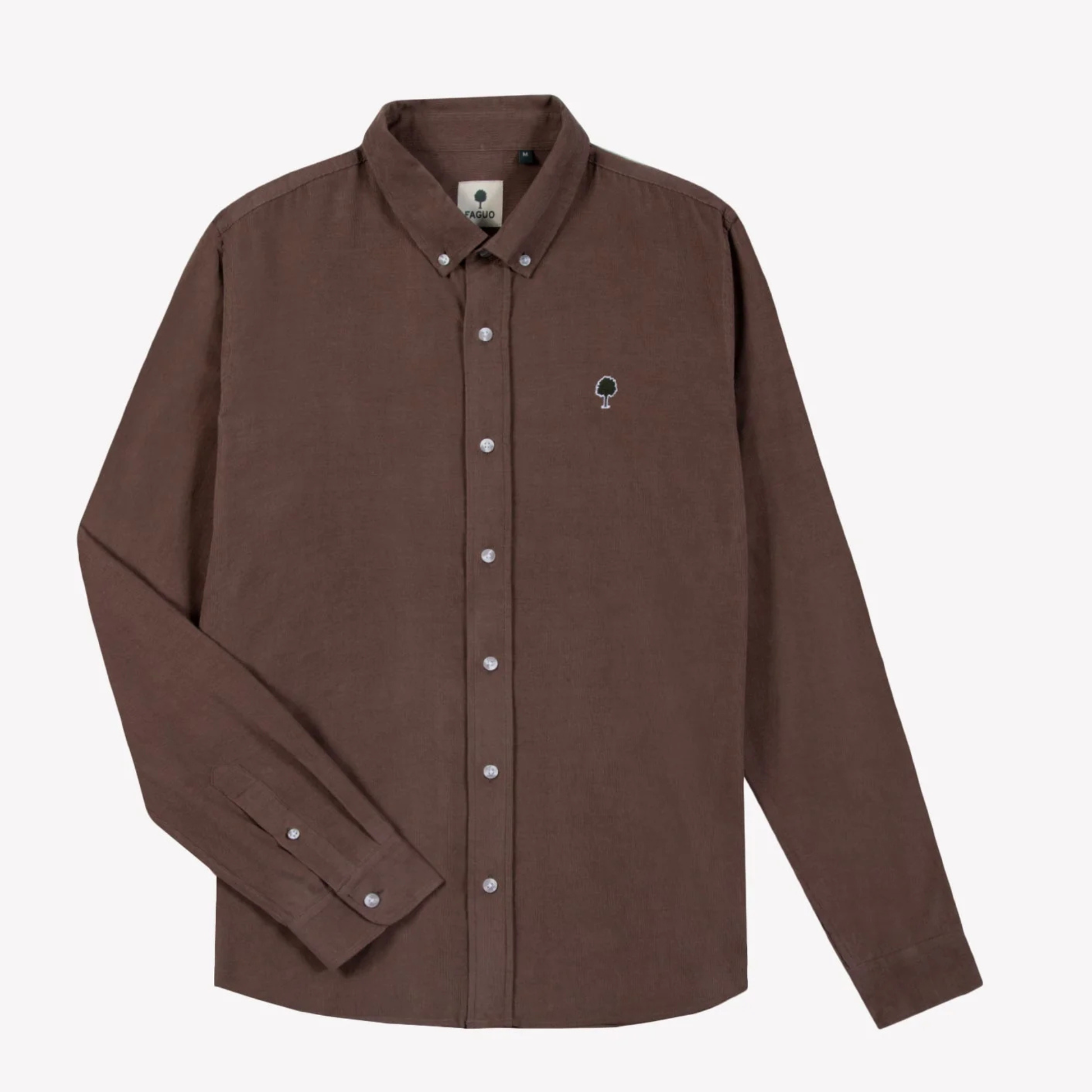Chemise Ivoy Velours Faguo violet grisé, vue à plat de face avec col boutonné et boutons clairs