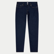 Jean Regular Tapered Blue Rinsed à plat, jambe fuselée, surpiqûres ocre et boutons argentés