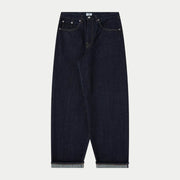 Jean Selvedge Wide Pant en denim Blue Rinsed à plat, jambe très large et ourlets retroussés