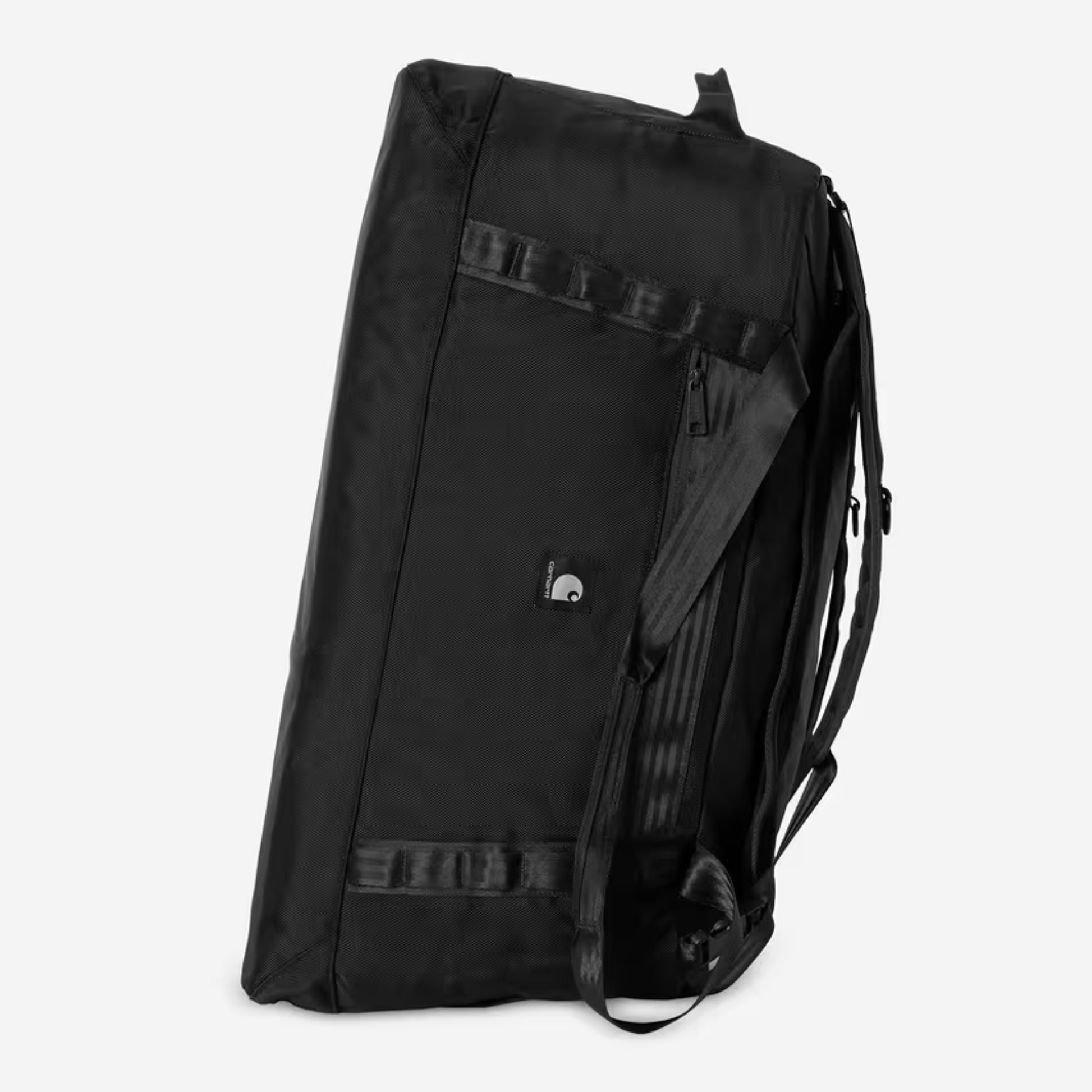 Sac de voyage Richmond noir Carhartt WIP de trois quarts, sangles latérales et base renforcée