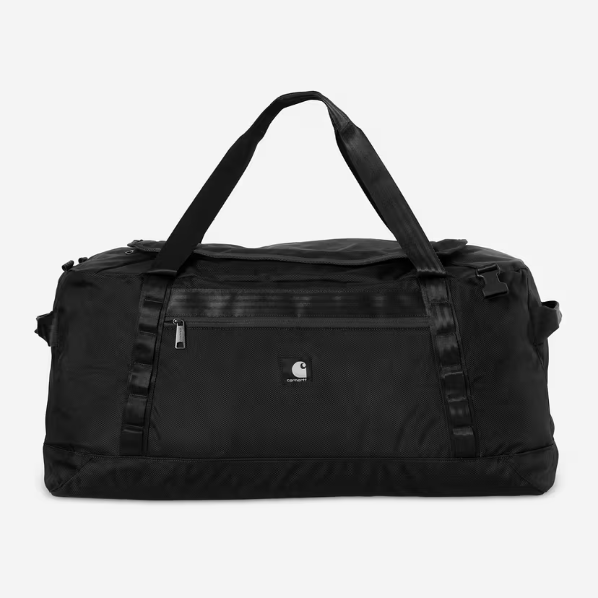 Grand sac de voyage Carhartt WIP Richmond noir, vue de face : poche avant zippée et Square Label