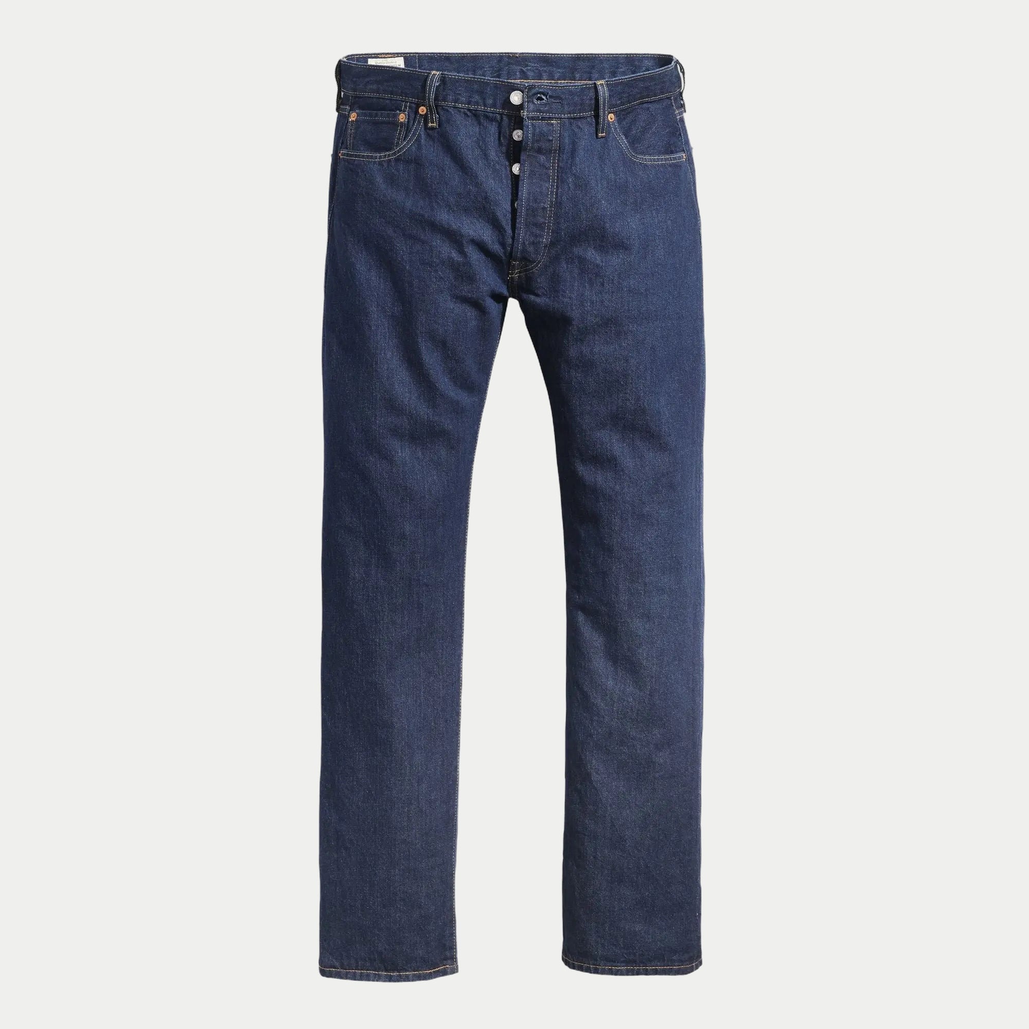 Jean Levi's 501 Original One Wash à plat, denim indigo foncé, braguette boutonnée et surpiqûres orangées