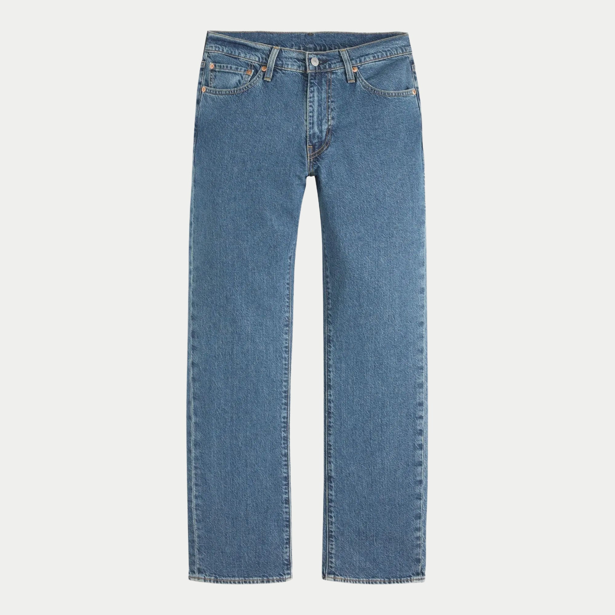 Jean Levi's 511 Slim Laugh It Off, denim bleu moyen, vue à plat de face, cinq poches et braguette zippée