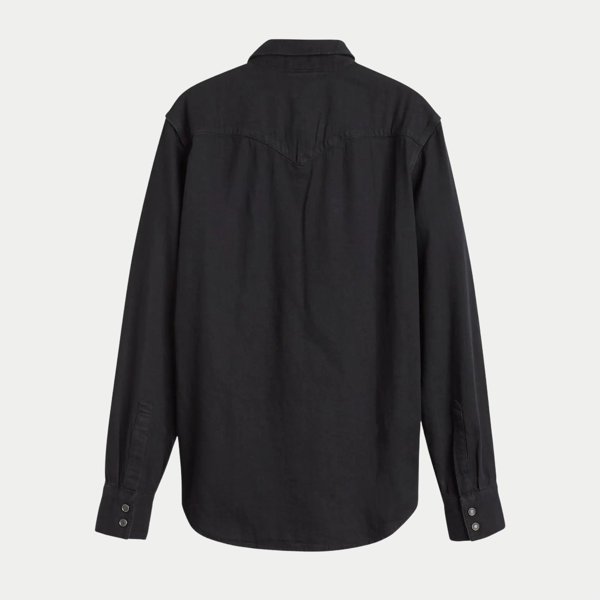 Chemise Western Barstow Marble Black Denim Rinse Levi's, dos à plat : empiècement western et ourlet arrondi