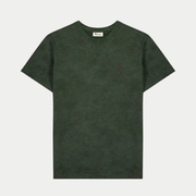 T-shirt Lugny vert foncé Faguo à plat, face : double teinture nuagée et broderie arbre bordeaux sur la poitrine