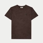 T-shirt Lugny marron Faguo à plat, face : broderie arbre vert foncé sur la poitrine et teinture nuagée