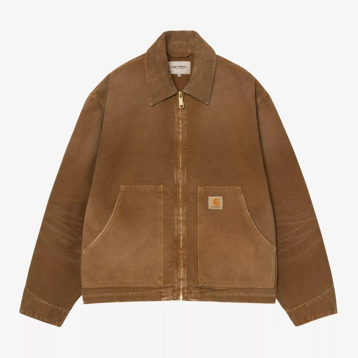 OG Arcan Jacket Hamilton Brown destroy wash Carhartt WIP : toile duck caramel usée, zip laiton, col chemise