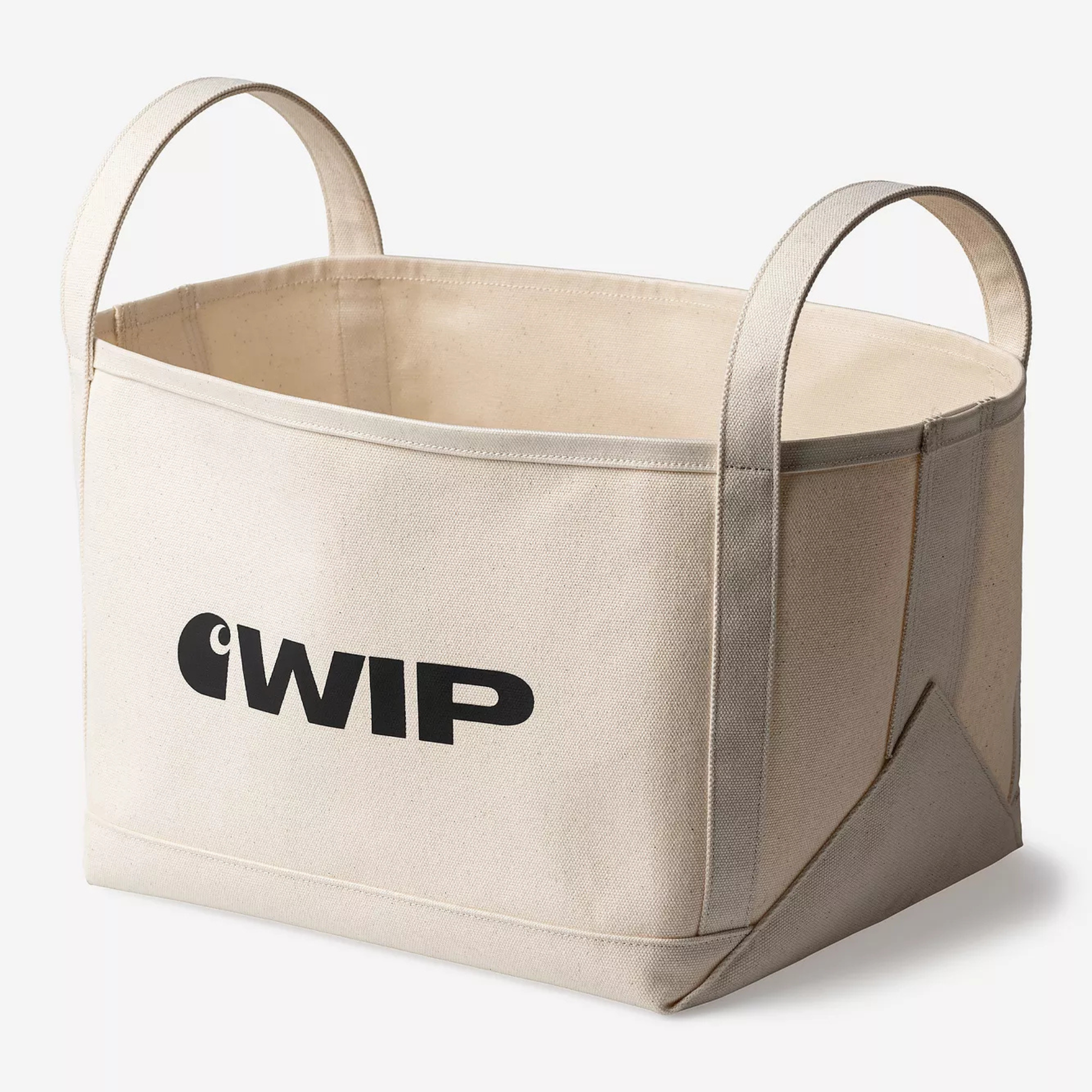 Panier en toile Carhartt WIP Magazine naturel, logo WIP noir imprimé, deux anses, vu de trois-quarts
