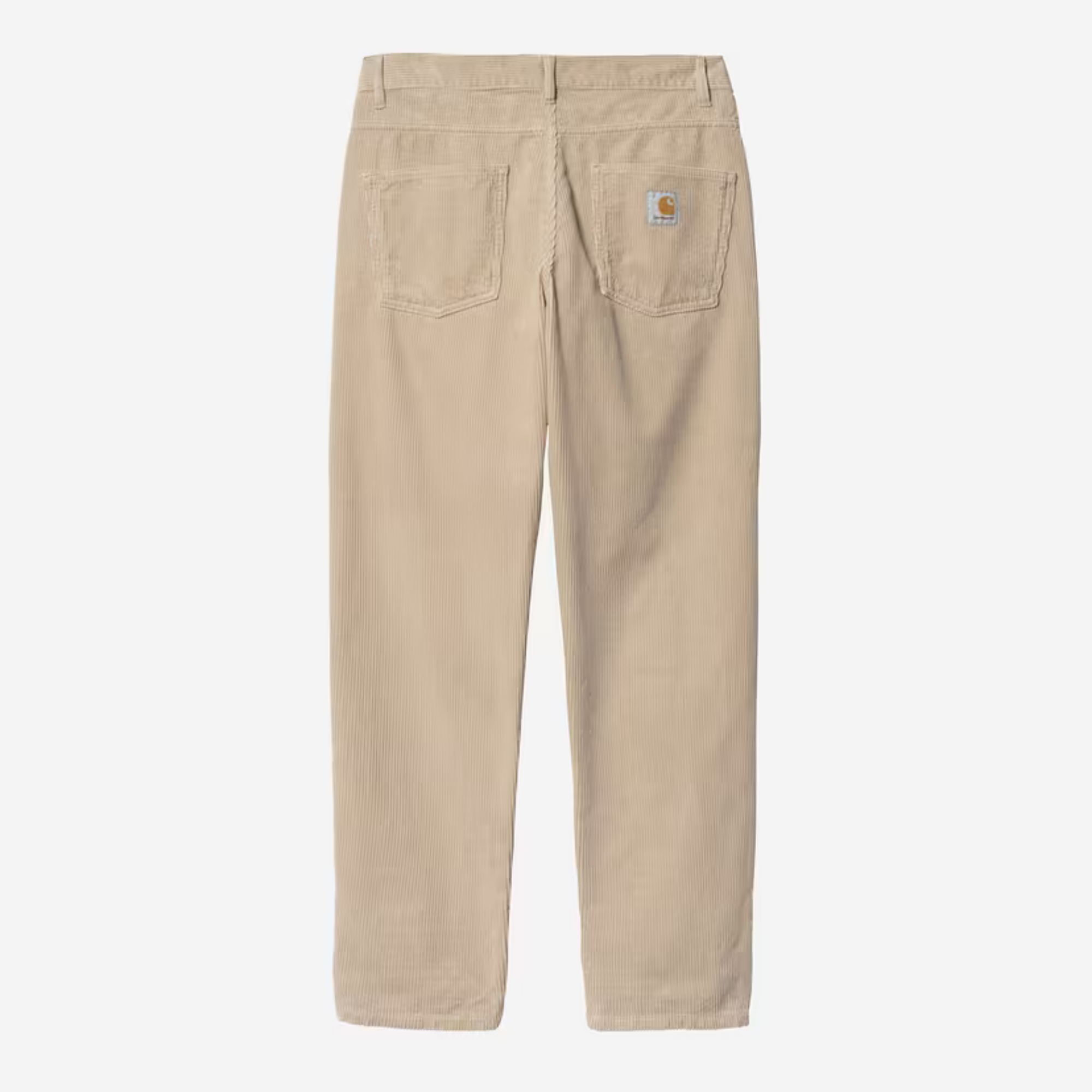 Pantalon Newel velours beige Carhartt WIP vu de dos à plat, étiquette Square Label sur la poche droite