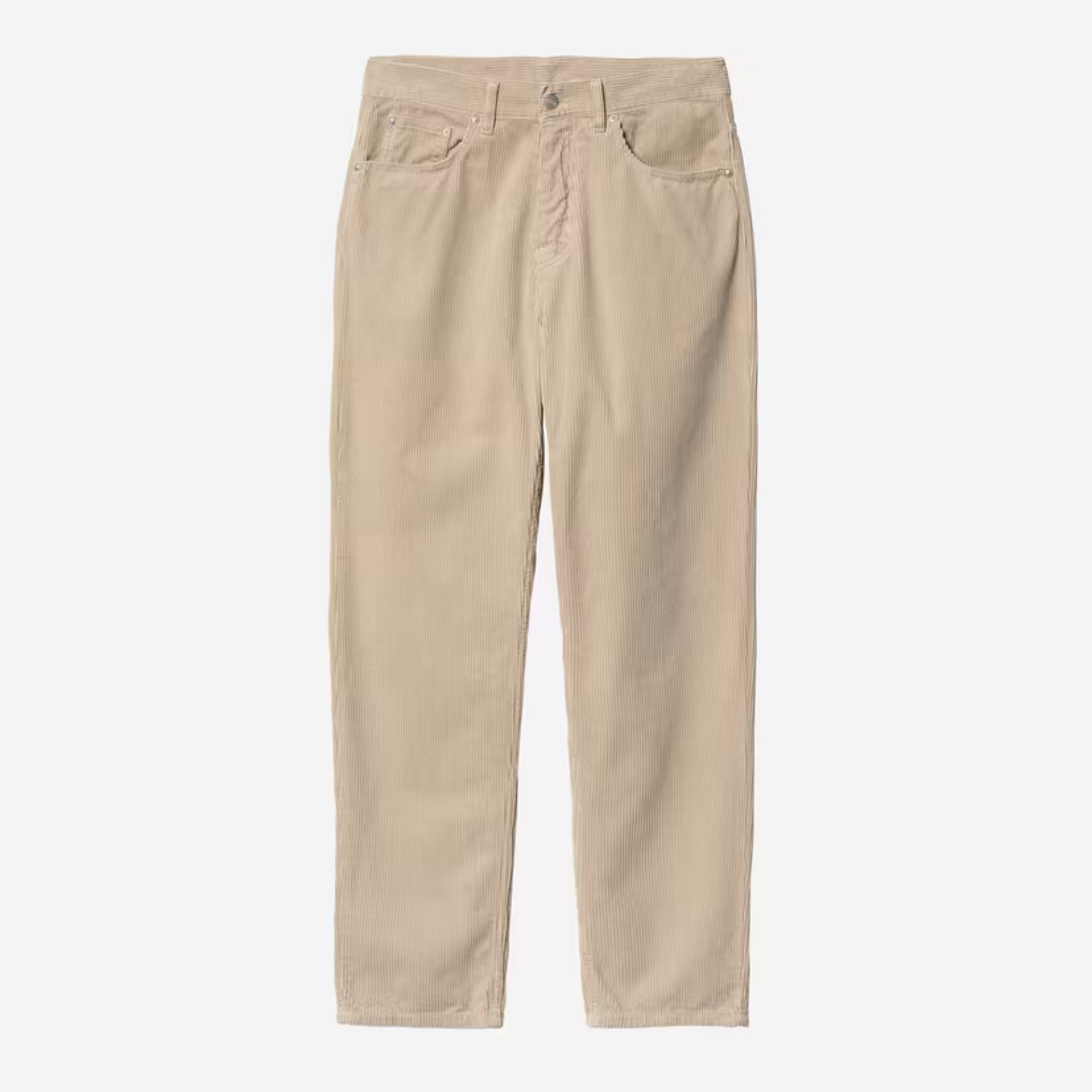 Pantalon Newel Carhartt WIP en velours côtelé beige sable Wall, vue de face à plat, cinq poches