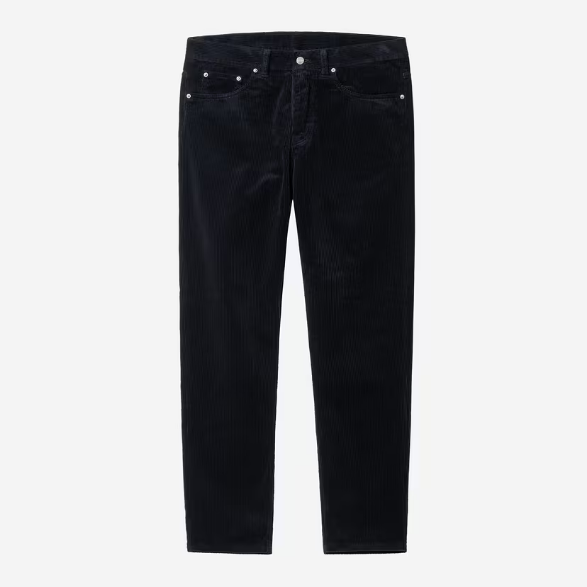 Pantalon Newel Carhartt WIP en velours côtelé bleu marine Dark Navy, vue de face à plat, cinq poches