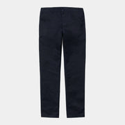 Sid Pant bleu marine à plat de face, braguette boutonnée, passants de ceinture et jambe fuselée nette