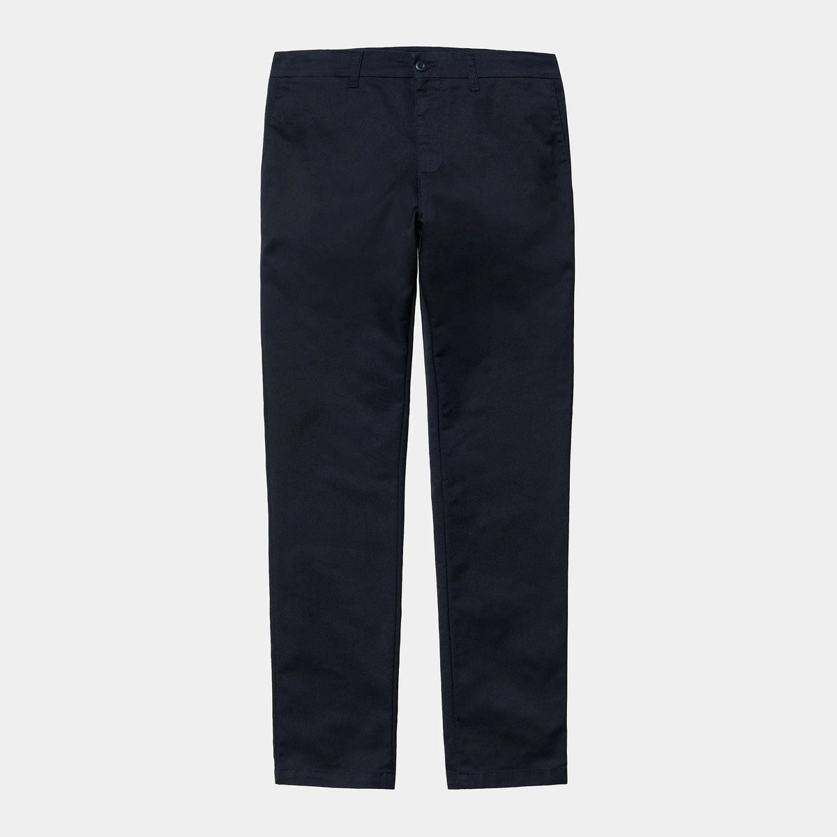 Sid Pant bleu marine à plat de face, braguette boutonnée, passants de ceinture et jambe fuselée nette