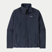 Better Sweater à plat : polaire maille tricot Bleu Marine chinée, col montant et zip intégral