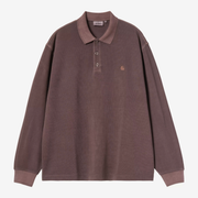 Polo Rugby Waffle Palisander Carhartt WIP à plat, col chemise rabattu, patte 3 boutons et 'C' Logo brodé poitrine