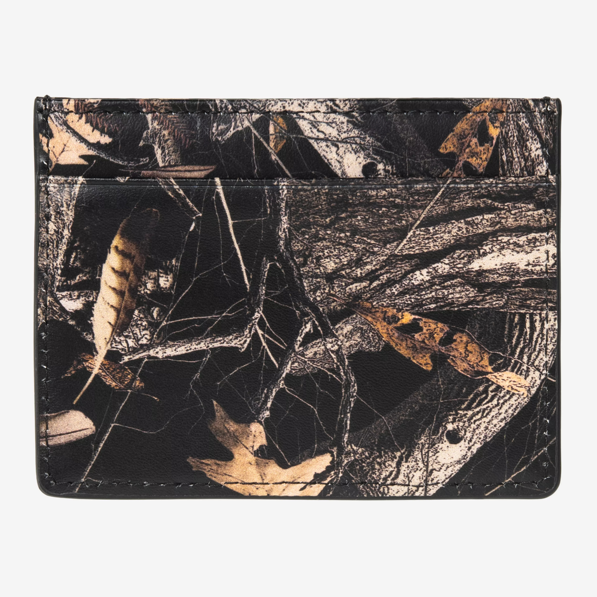 Porte-cartes Vegas Carhartt WIP camo Feather Tree, dos en cuir imprimé feuilles et branches beige, une fente à cartes