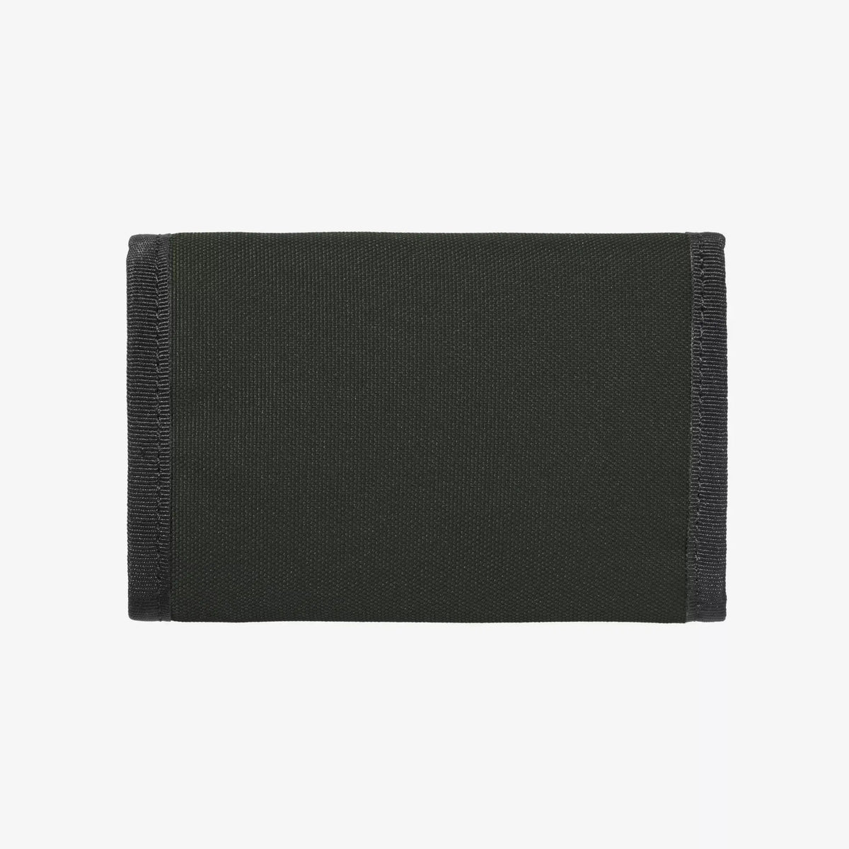 Dos du portefeuille Alec fermé, toile unie vert sapin très sombre bordée de sangle noire, sans marquage
