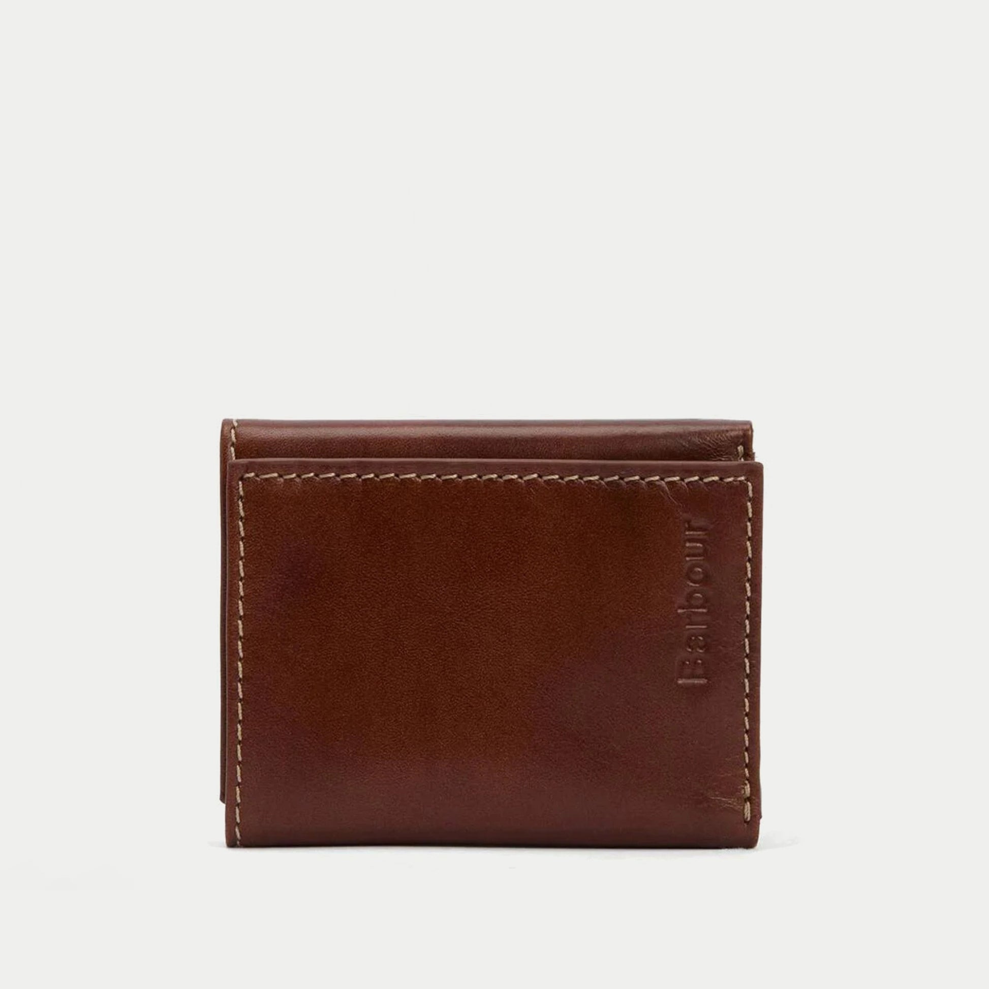 Portefeuille Bywell cognac Barbour - face fermée, cuir lisse et logo Barbour embossé