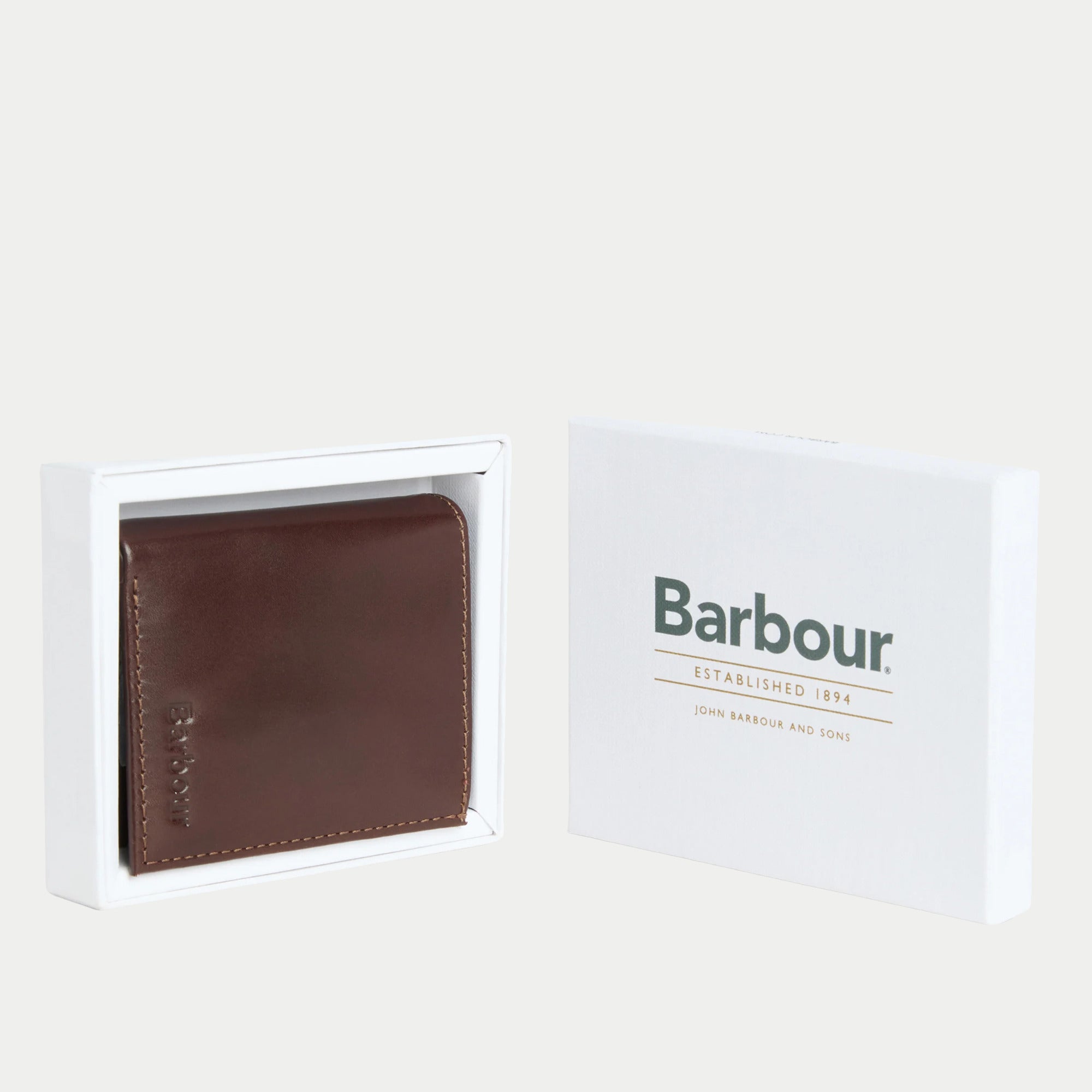 Portefeuille Colwell marron Barbour - coffret Barbour blanc livré avec le portefeuille