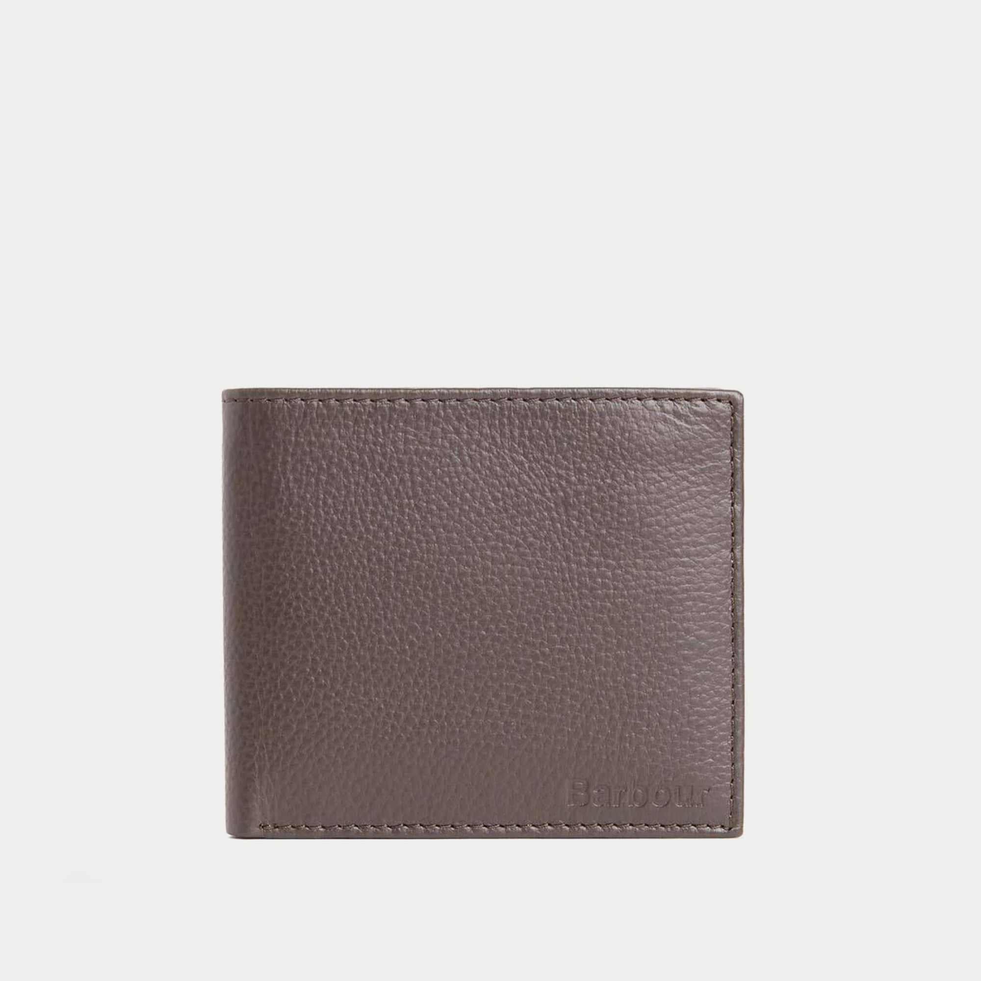 Portefeuille Amble marron Barbour - face fermée, format horizontal et logo embossé