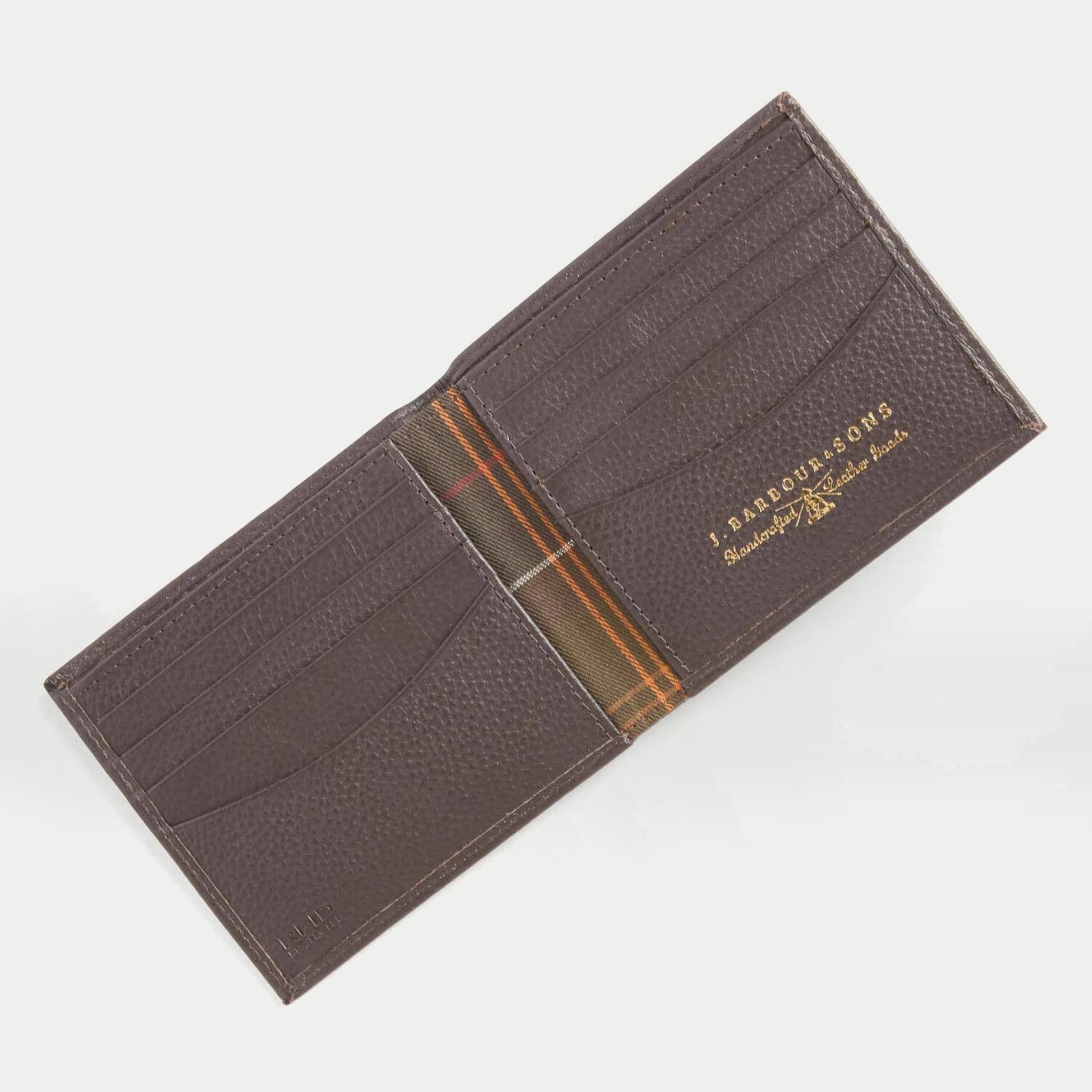 Portefeuille Amble marron Barbour - ouvert, fentes cartes et doublure tartan Classic