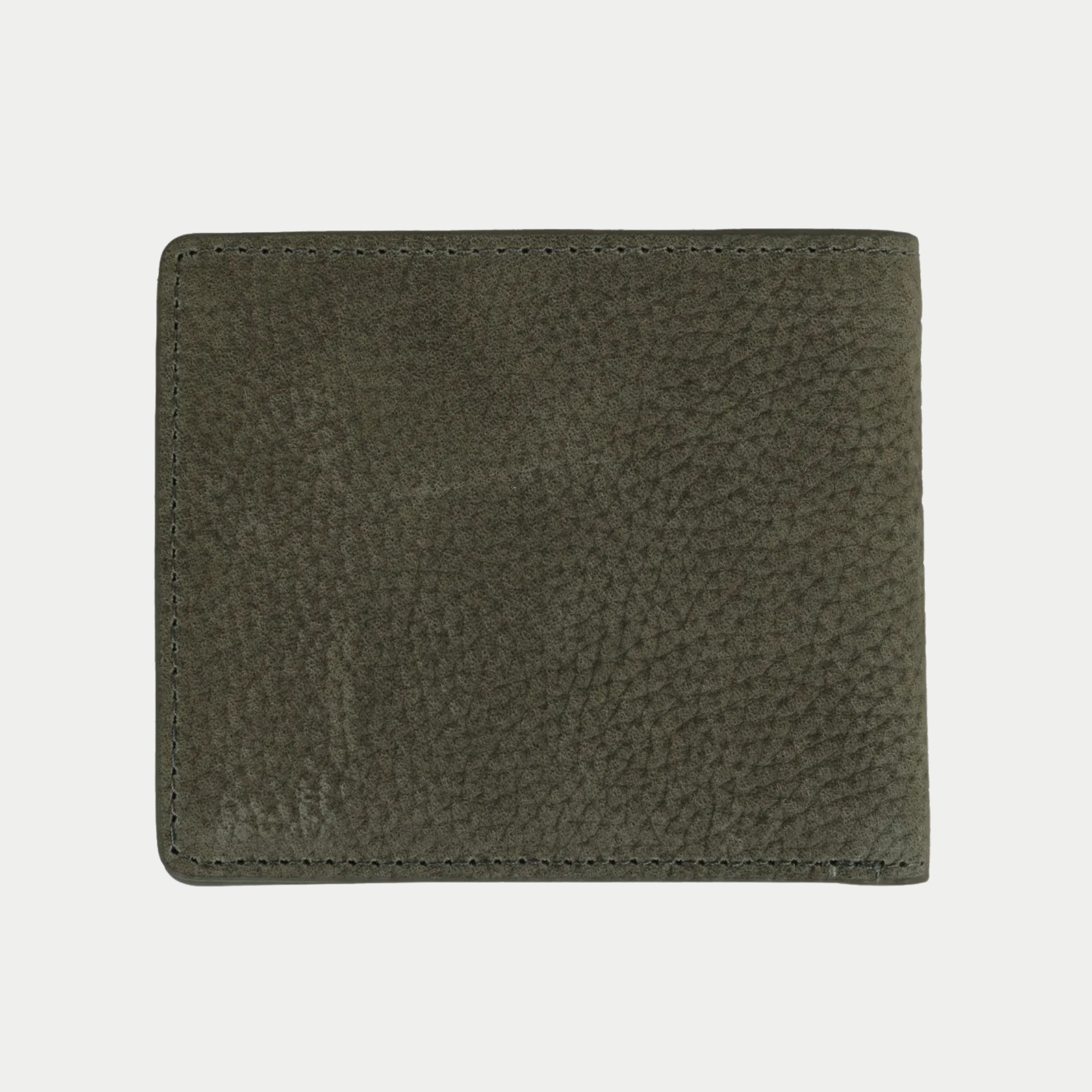 Portefeuille Faguo en cuir grainé vert foncé vu de dos, cuir uni et surpiqûres ton sur ton