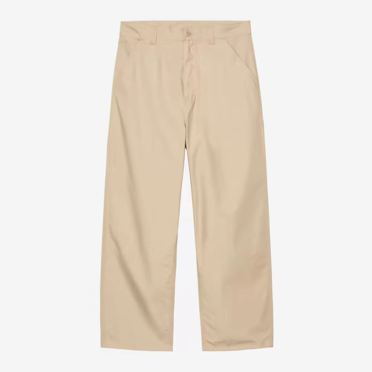 Postal Single Knee Pant beige sable vu de face, coupe droite ample, braguette boutonnée et passants larges