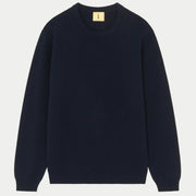 Pull Agop en coton Bleu Marine posé à plat, col rond côtelé et maille coton au point de riz