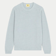 Pull Agop en coton bleu clair Light Indigo à plat, col rond côtelé et maille au point de riz